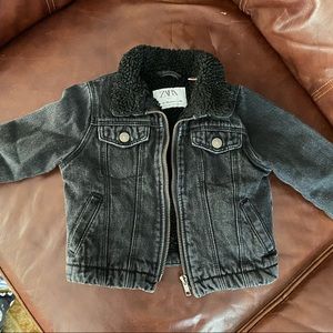 Zara fleece lined black denim jacket 12-18 months